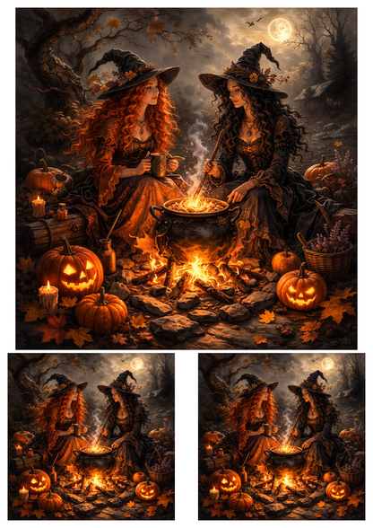Sticker Sheet / Greeting Card – Halloween Witches & Fire Collage Cat. No. 9108