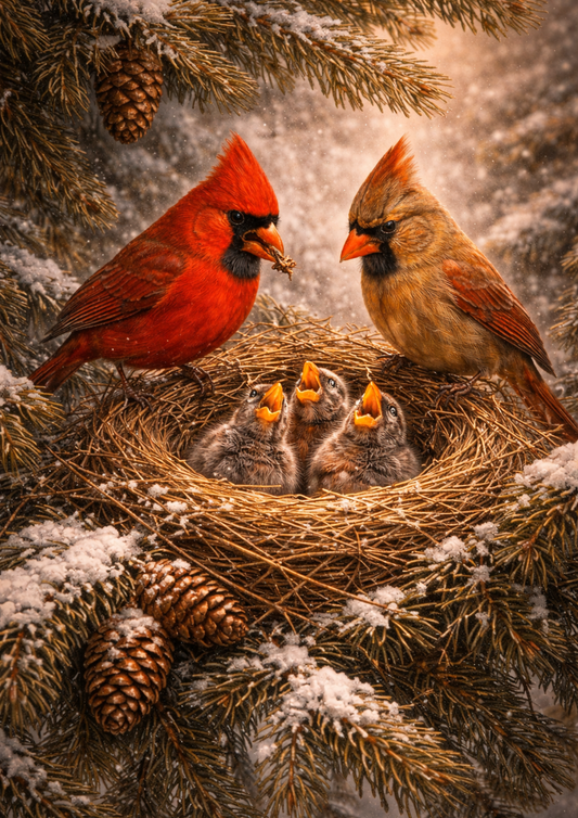 Sticker Sheet / Greeting Card – Red Cardinals Nest Full Cat. No. 9117