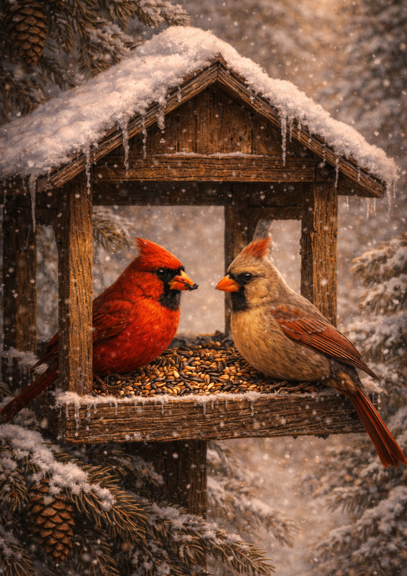 Sticker Sheet / Greeting Card – Red Cardinals in the Birdhouse Full Cat. No. 9118