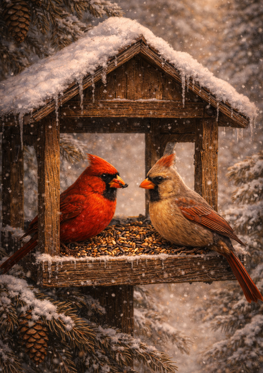 Sticker Sheet / Greeting Card – Red Cardinals in the Birdhouse Full Cat. No. 9118