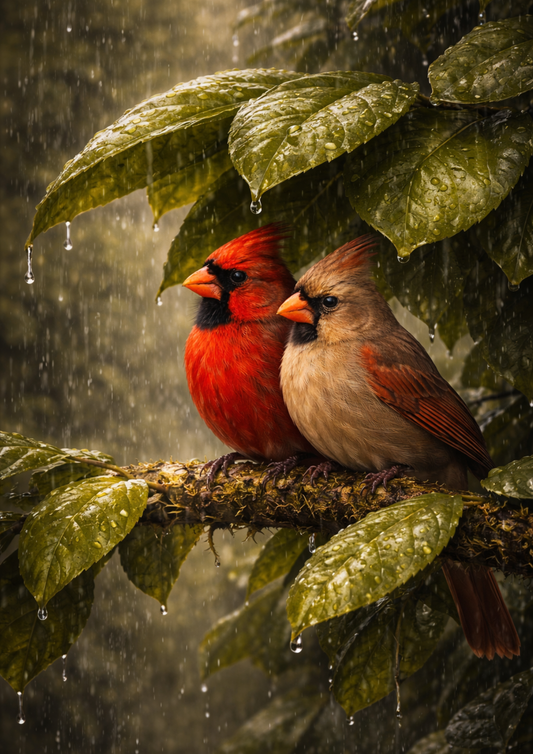 Sticker Sheet / Greeting Card – Red Cardinals & Rainy Day Full Cat. No. 9119