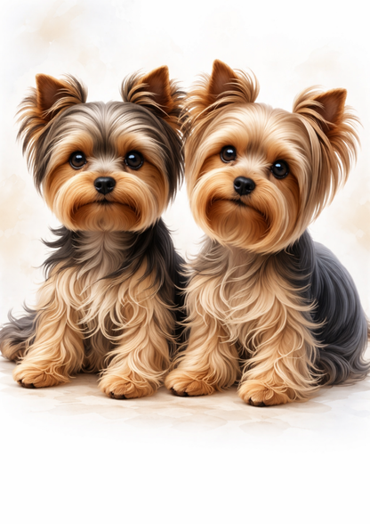 Sticker Sheet / Greeting Card – Yorkshire Terrier Twins Portrait Full Cat. No. 9125