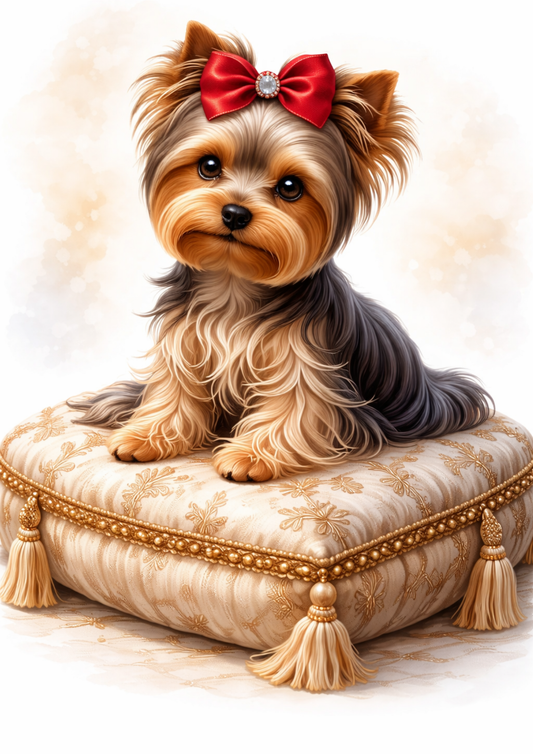 Sticker Sheet / Greeting Card – Yorkshire Terrier Sitting on a Cushion Full Cat. No. 9126