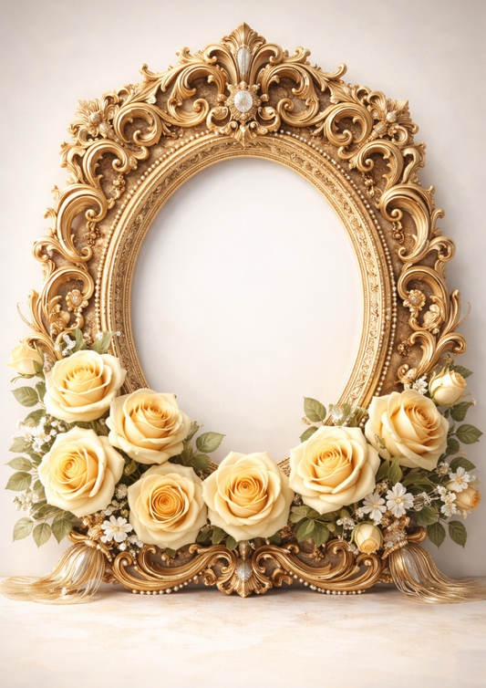 Sticker Sheet / Greeting Card – Baroque Frame with Yellow Roses Full Cat. No. 9127