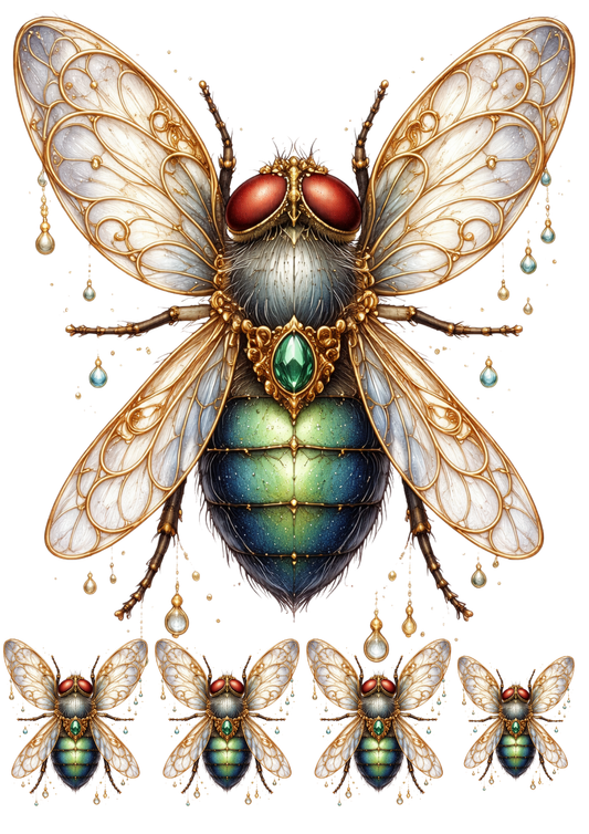 Sticker Sheet / Greeting Card – Gothic Fly Collage Cat. No. 9138