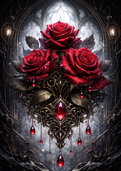 Sticker Sheet / Greeting Card – Gothic Red Roses Full Cat. No. 9142