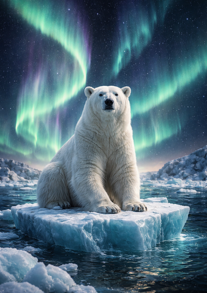 Sticker Sheet / Greeting Card – Polar Bear & Northern Lights Full Cat. No. 9148