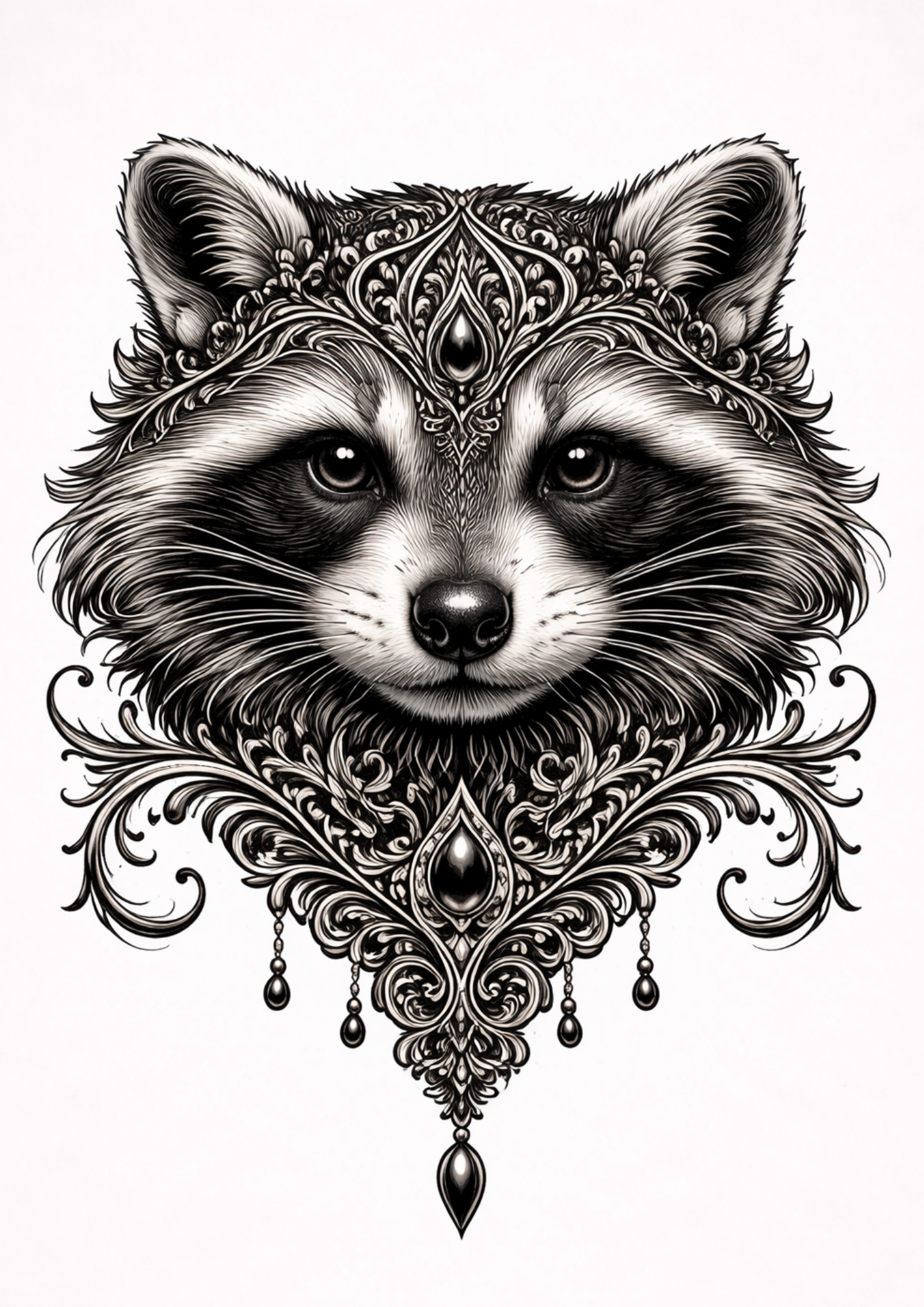 Sticker Sheet / Greeting Card – Gothic Raccoon Face Full Cat. No. 9155