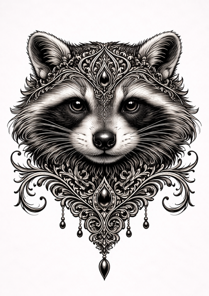 Sticker Sheet / Greeting Card – Gothic Raccoon Face Full Cat. No. 9155