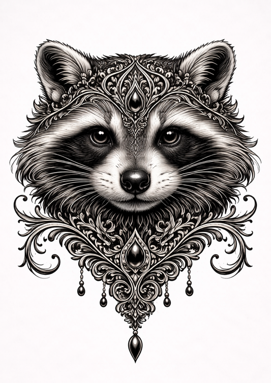 Sticker Sheet / Greeting Card – Gothic Raccoon Face Full Cat. No. 9155