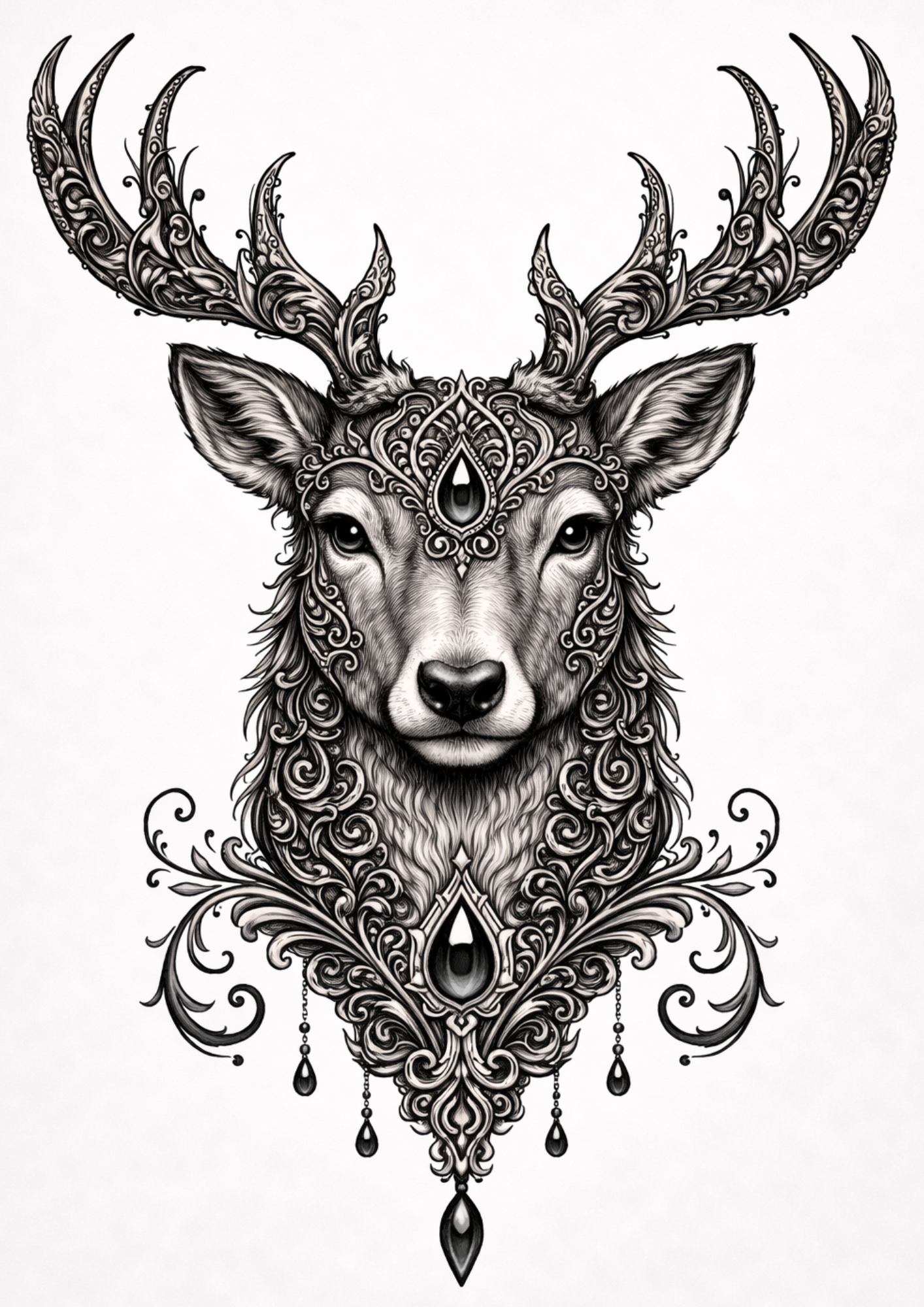 Sticker Sheet / Greeting Card – Gothic Deer Portrait Full Cat. No. 9157