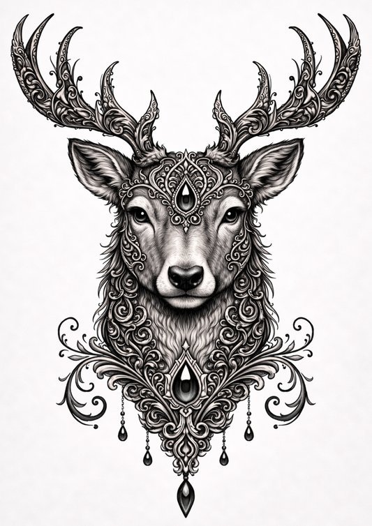 Sticker Sheet / Greeting Card – Gothic Deer Portrait Full Cat. No. 9157