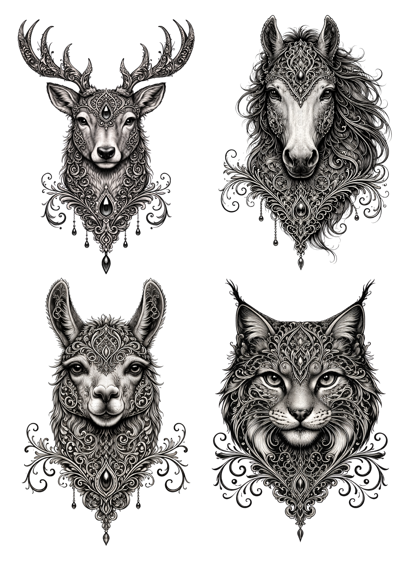 Sticker Sheet / Greeting Card – Gothic Animals Collage Cat. No. 9158