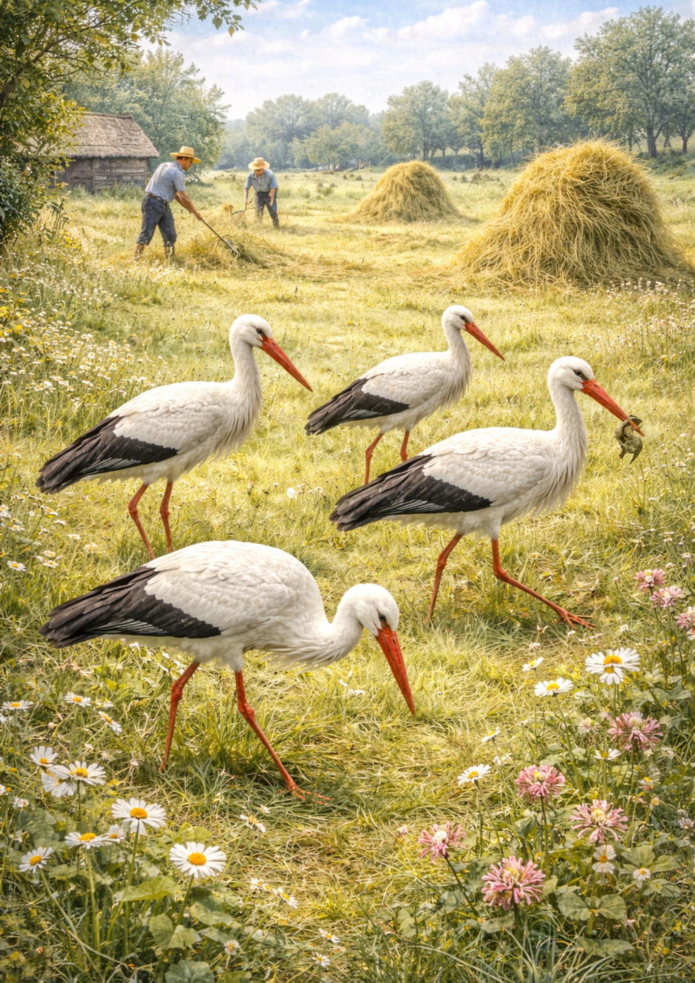 Sticker Sheet / Greeting Card – Storks in a Meadow Full Cat. No. 9170