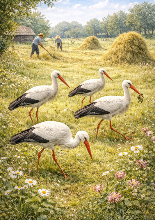 Sticker Sheet / Greeting Card – Storks in a Meadow Full Cat. No. 9170