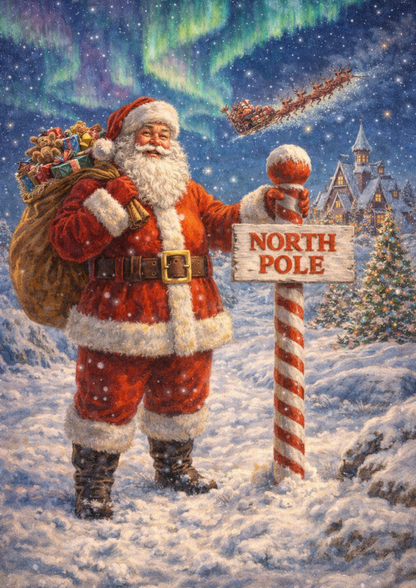 Sticker Sheet / Greeting Card – Santa on North Pole Full Cat. No. 9179
