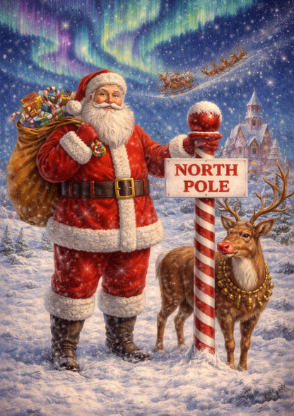 Sticker Sheet / Greeting Card – Santa on North Pole Full Cat. No. 9180