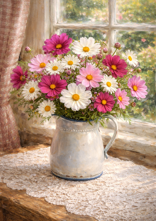 Sticker Sheet / Greeting Card – Bouquet of Cosmos Flowers Full Cat. No. 9184