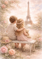 Sticker Sheet / Greeting Card – Eiffel Tower & Two Children in Shabby Chic Style Full Cat. No. 9196