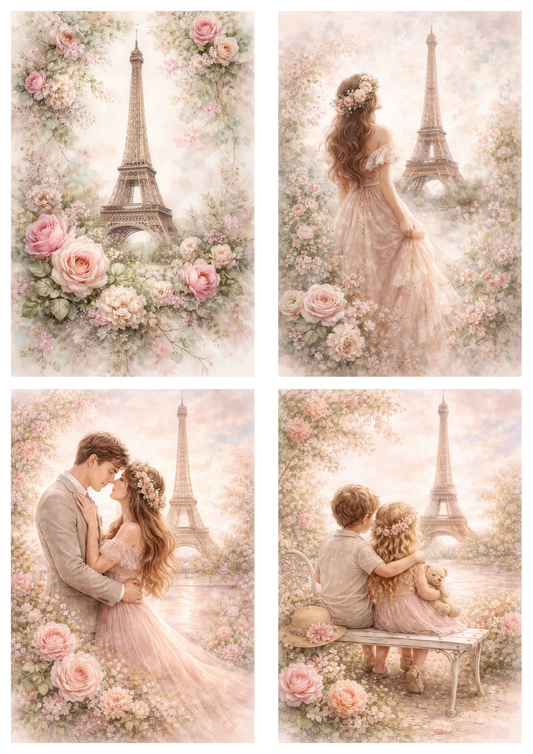 Sticker Sheet / Greeting Card – Eiffel Tower Pictures in Shabby Chic Style Collage Cat. No. 9197
