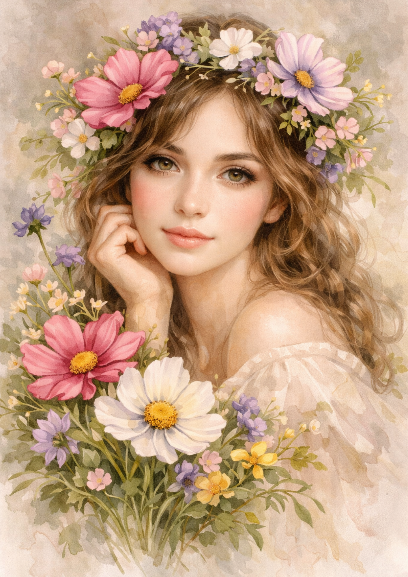 Sticker Sheet / Greeting Card – Beautiful Floral Girl in Shabby Chic Style Full Cat. No. 9199