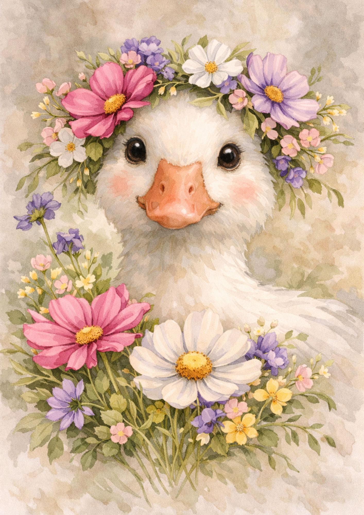 Sticker Sheet / Greeting Card – Cute Floral Goose in Shabby Chic Style Full Cat. No. 9200
