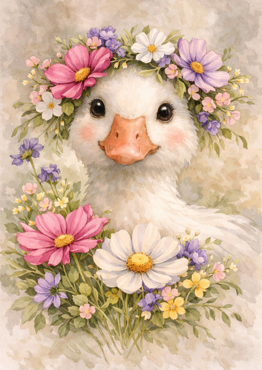 Sticker Sheet / Greeting Card – Cute Floral Goose in Shabby Chic Style Full Cat. No. 9200