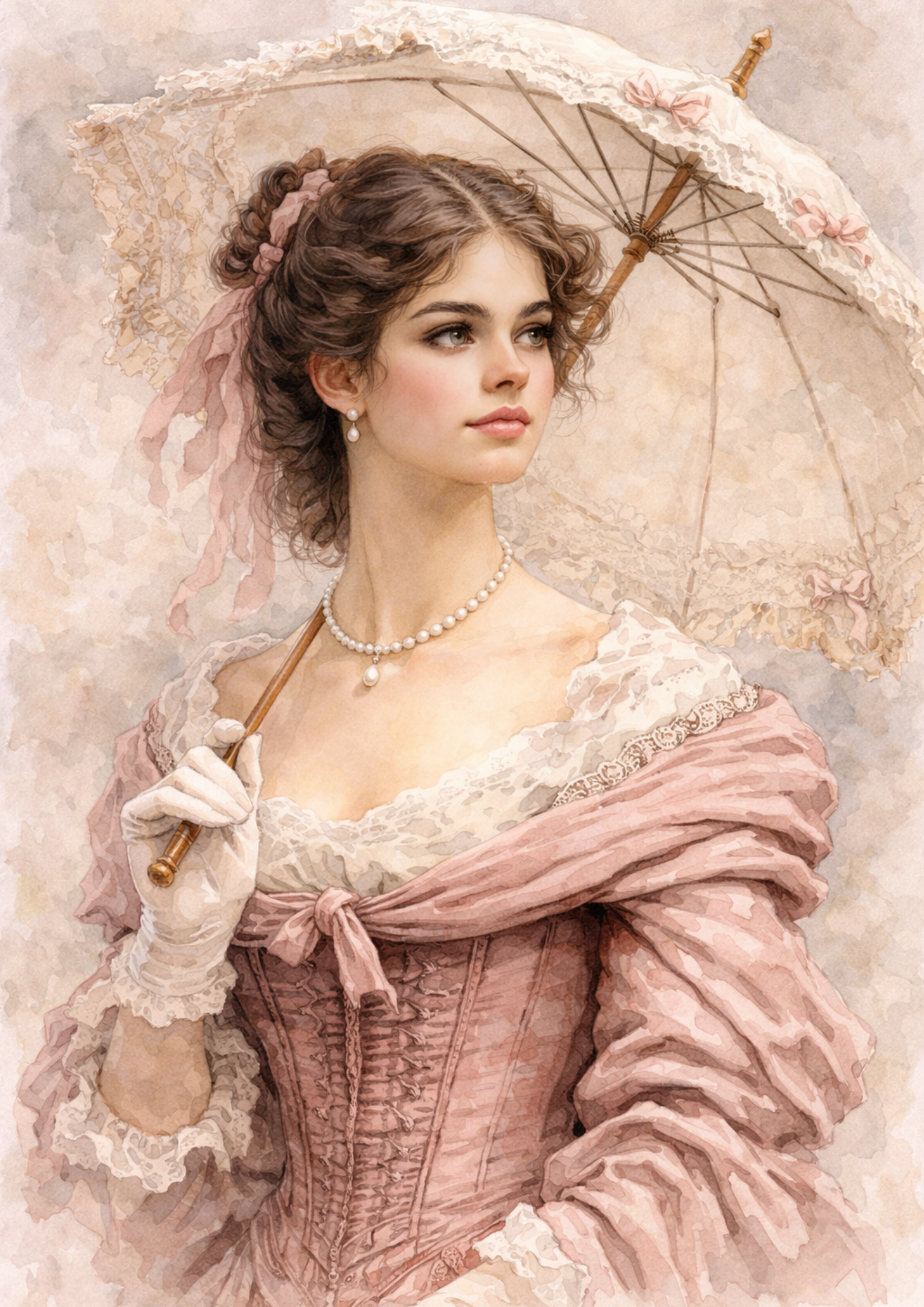 Sticker Sheet / Greeting Card – Victorian Woman with Umbrella Portrait Full Cat. No. 9204