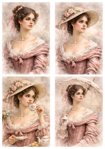 Sticker Sheet / Greeting Card – Victorian Woman Portrait Collage Cat. No. 9205