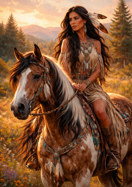 Sticker Sheet / Greeting Card – Native American Woman on Horseback Full Cat. No. 9272