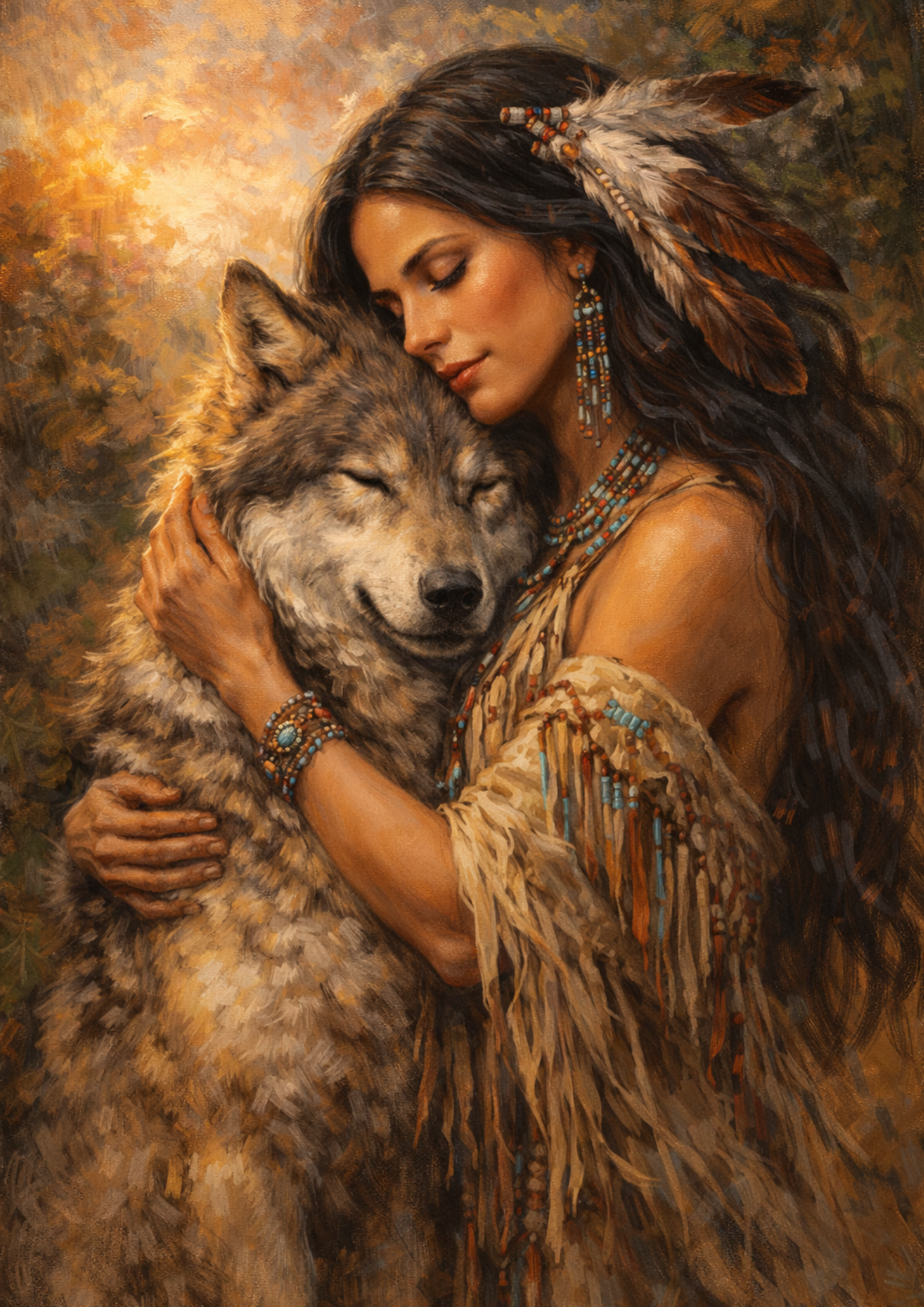 Sticker Sheet / Greeting Card – Native American Woman & Wolf Full Cat. No. 9273