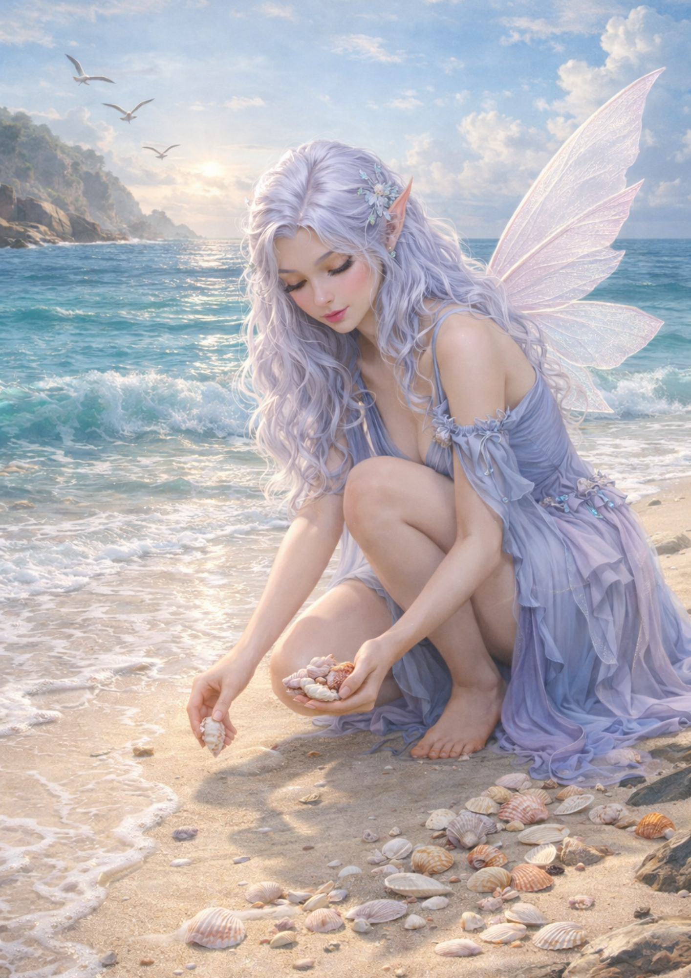 Sticker Sheet / Greeting Card – Etheral Fairy Collecting Seashells Full Cat. No. 9209