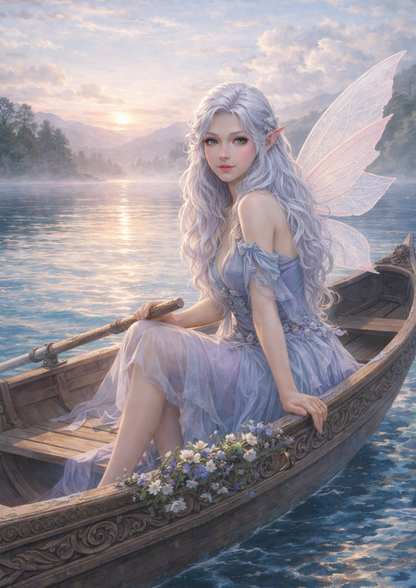 Sticker Sheet / Greeting Card – Etheral Fairy in The Boat Full Cat. No. 9210