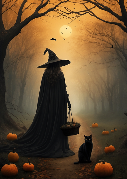 Sticker Sheet / Greeting Card – Halloween Witch & Black Cat Full Cat. No. 9219