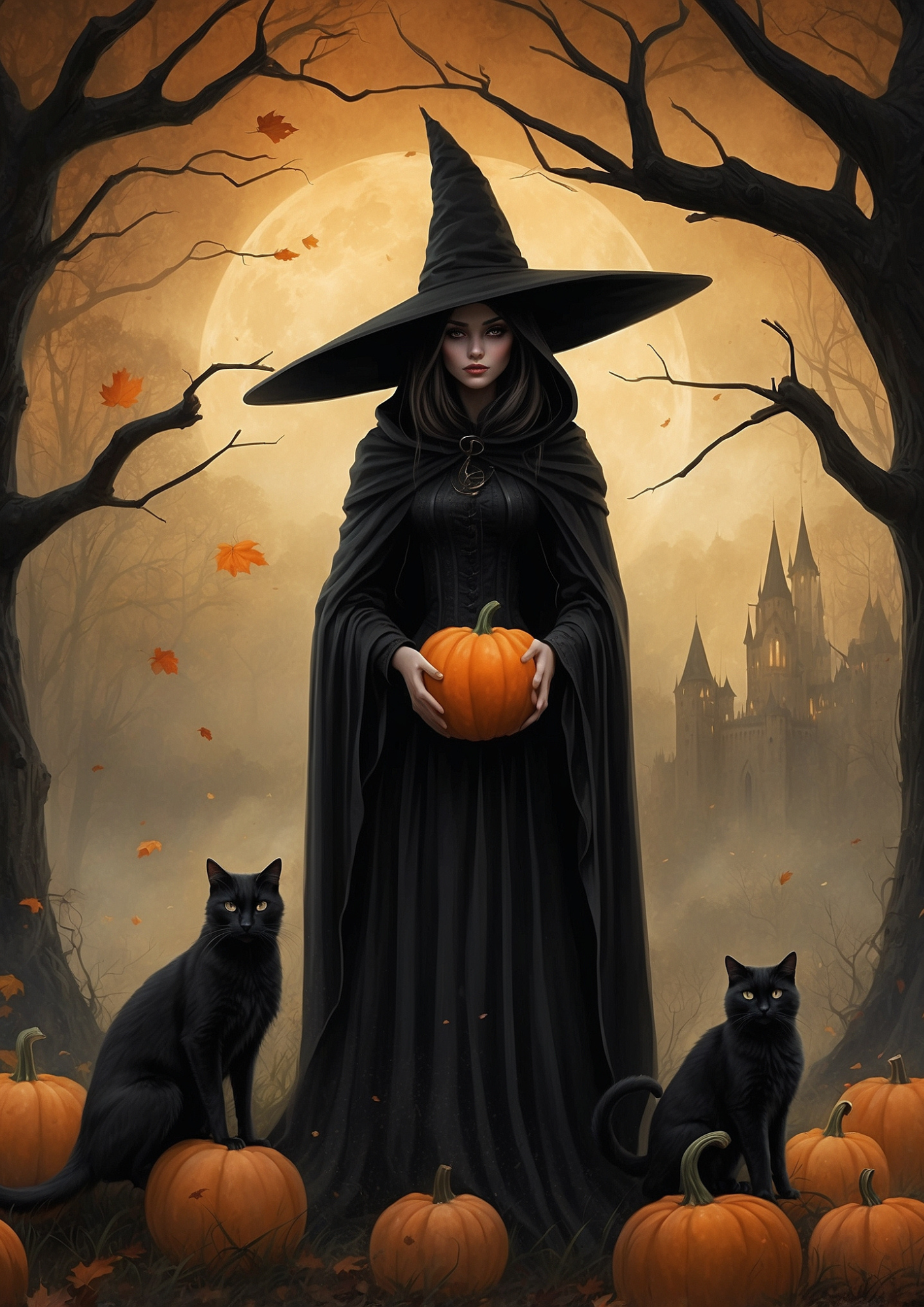 Sticker Sheet / Greeting Card – Halloween Witch Holding Pumpkin Full Cat. No. 9222
