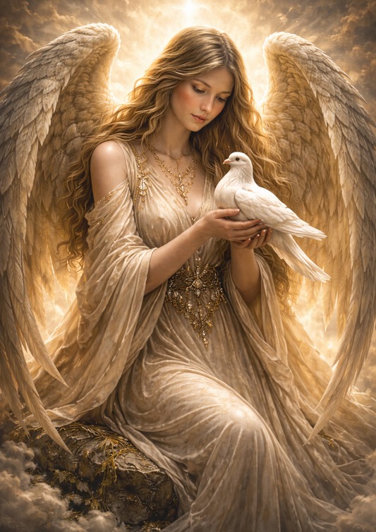 Sticker Sheet / Greeting Card – Angel Holding White Dove Full Cat. No. 9228