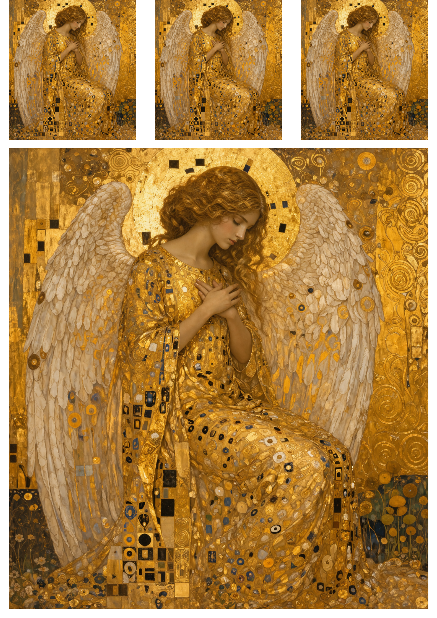 Sticker Sheet / Greeting Card – Contenplative Angel in Klimt Style Collage Cat. No. 9231
