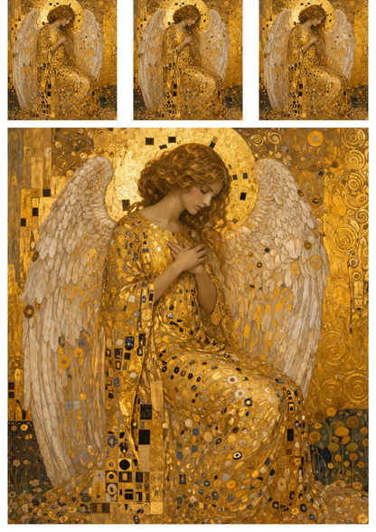 Sticker Sheet / Greeting Card – Contenplative Angel in Klimt Style Collage Cat. No. 9231