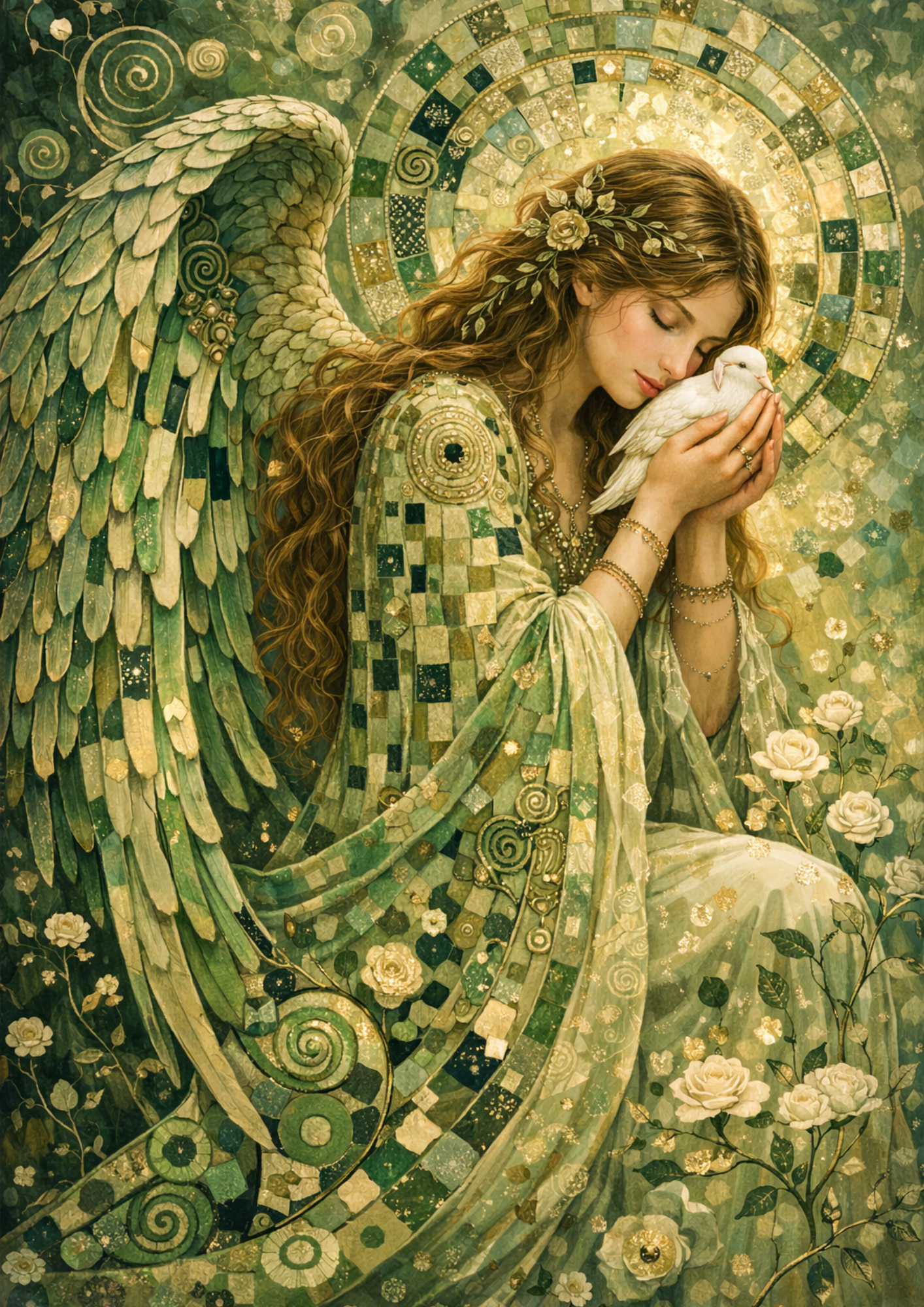 Sticker Sheet / Greeting Card – Contenplative Angel in Klimt Style Full Cat. No. 9232