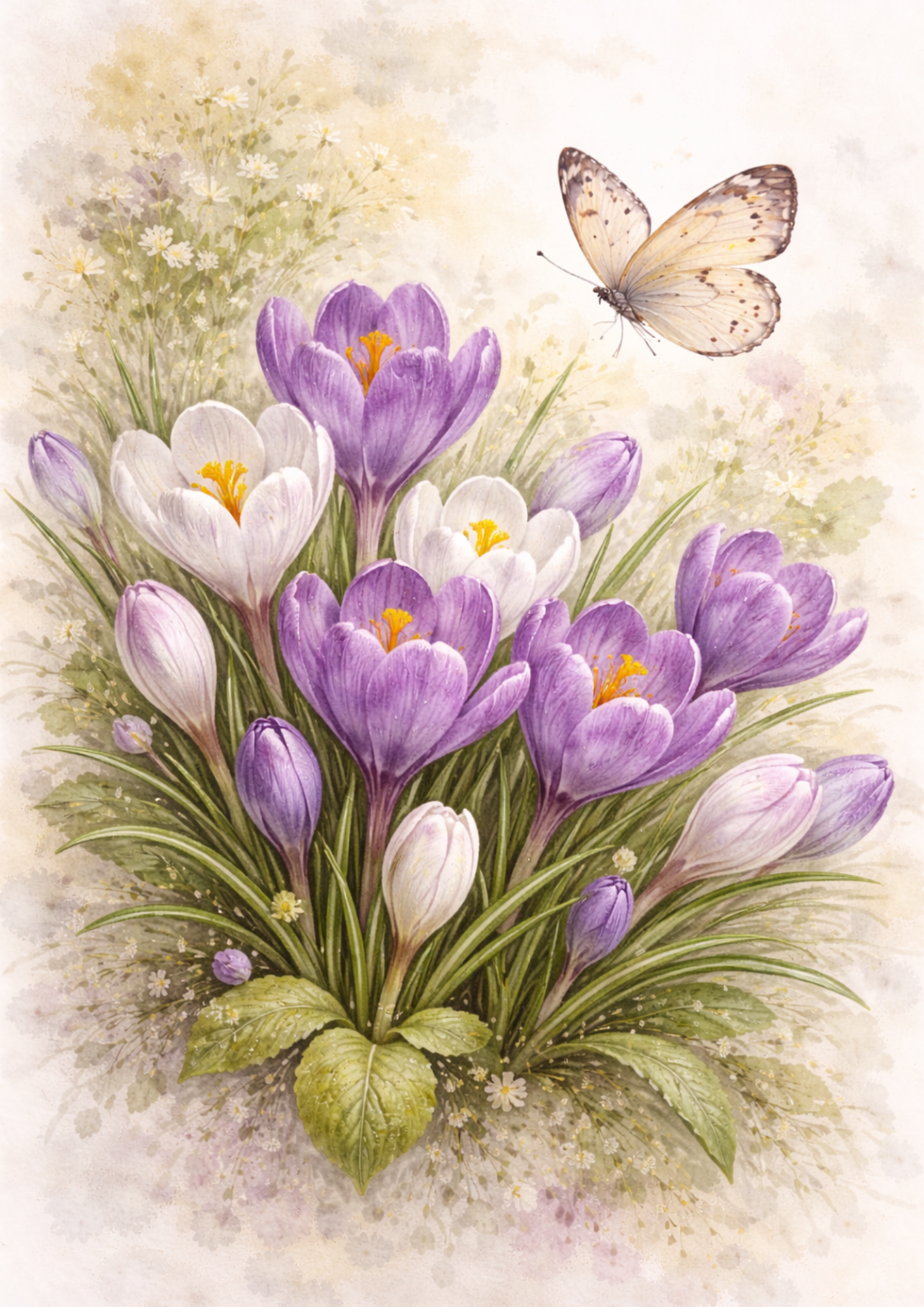 Sticker Sheet / Greeting Card – Butterfly on Spring Flowers Full Cat. No. 9242