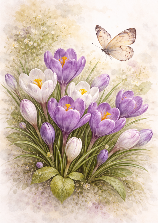 Sticker Sheet / Greeting Card – Butterfly on Spring Flowers Full Cat. No. 9242