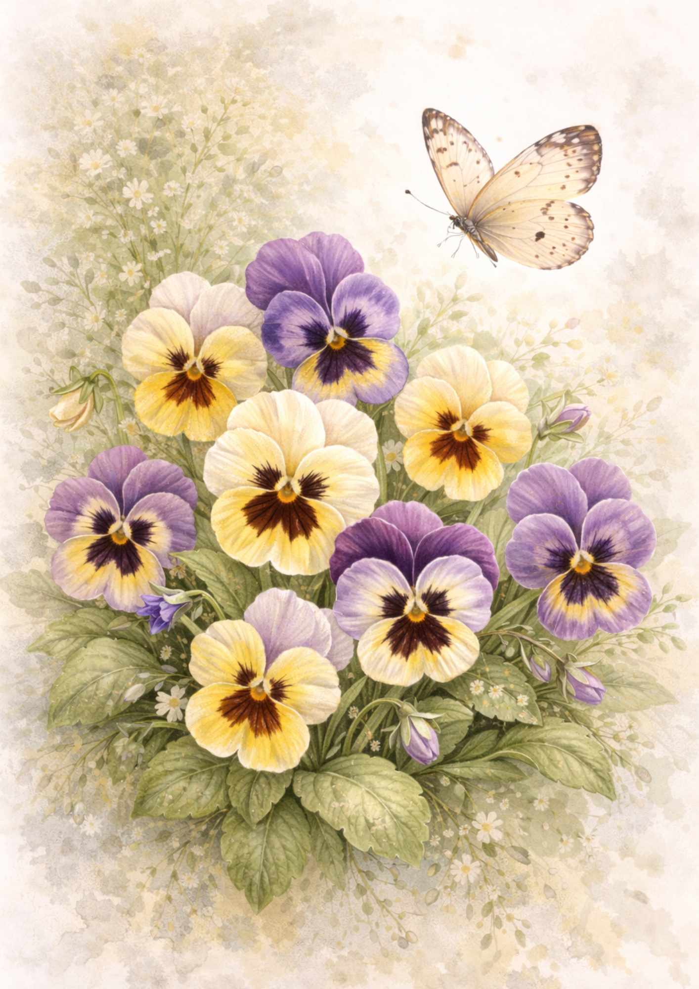 Sticker Sheet / Greeting Card – Butterfly on Spring Pansies Full Cat. No. 9243