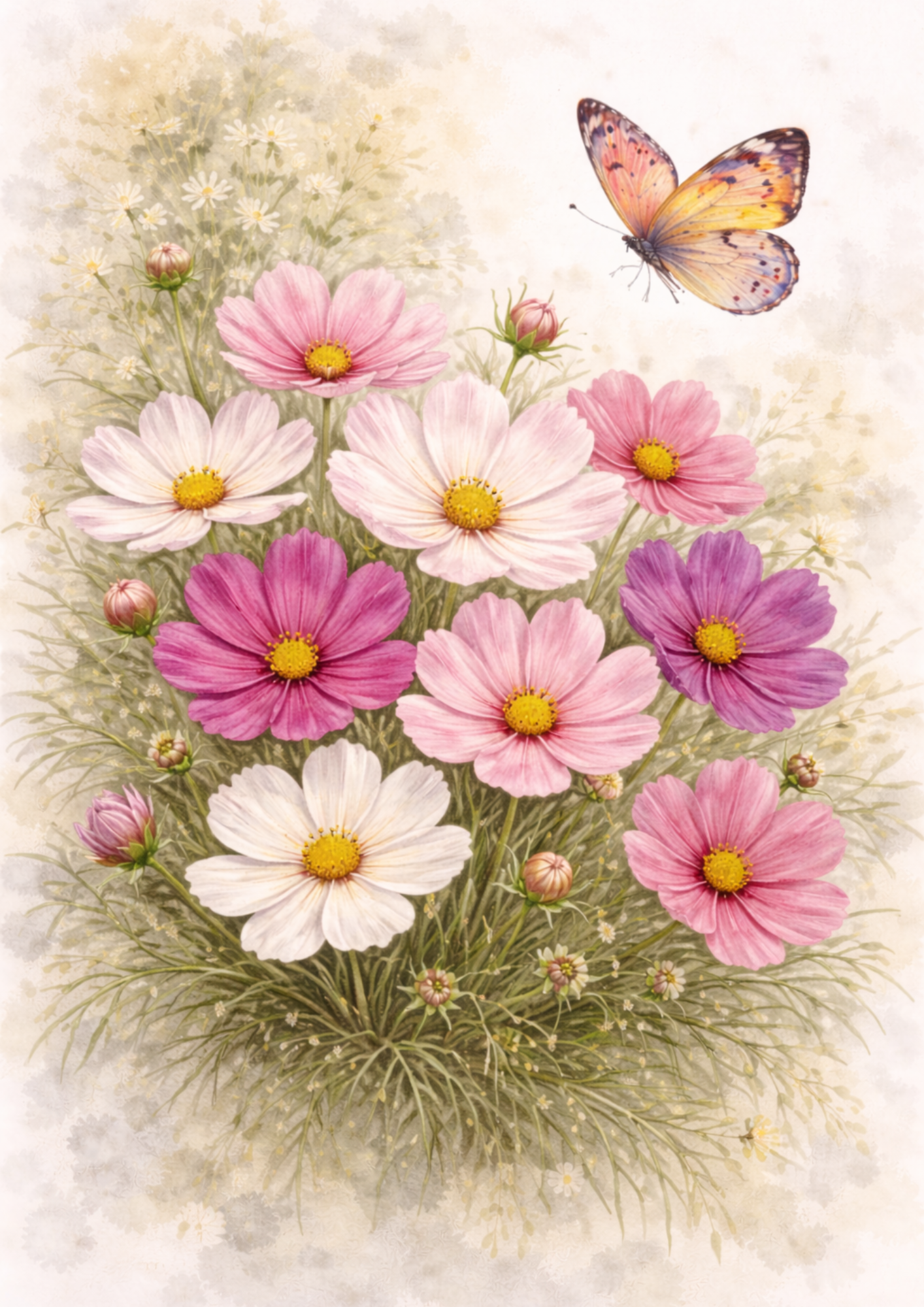 Sticker Sheet / Greeting Card – Butterfly on Cosmos Flowers Full Cat. No. 9244