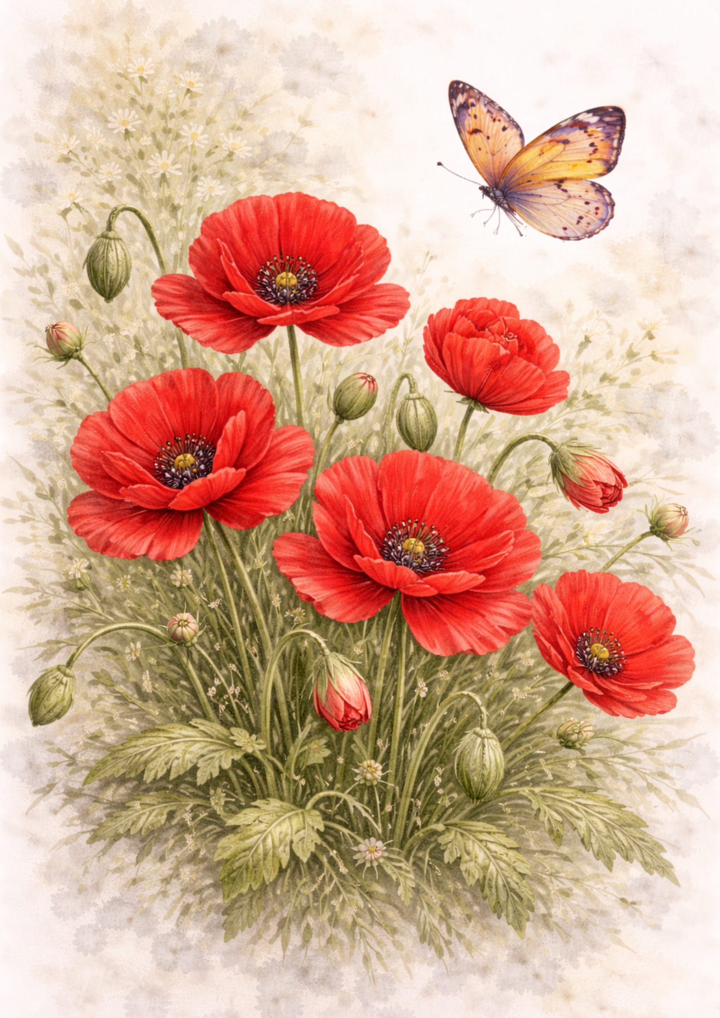 Sticker Sheet / Greeting Card – Butterfly on Red Poppies Full Cat. No. 9245
