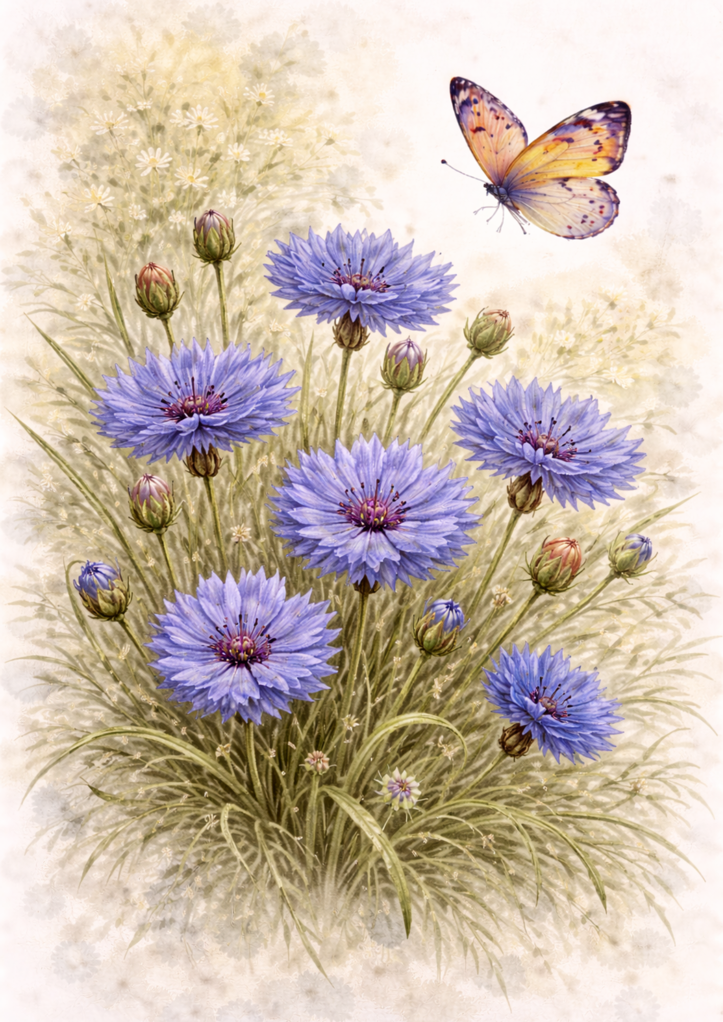 Sticker Sheet / Greeting Card – Butterfly on Cornflowers Full Cat. No. 9246