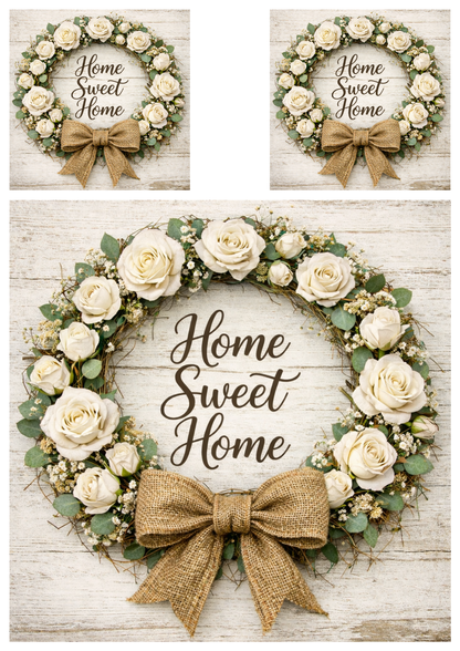Sticker Sheet / Greeting Card – White Roses Wreath in Rustic Style Collage Cat. No. 9257