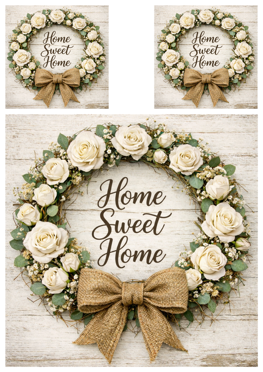 Sticker Sheet / Greeting Card – White Roses Wreath in Rustic Style Collage Cat. No. 9257