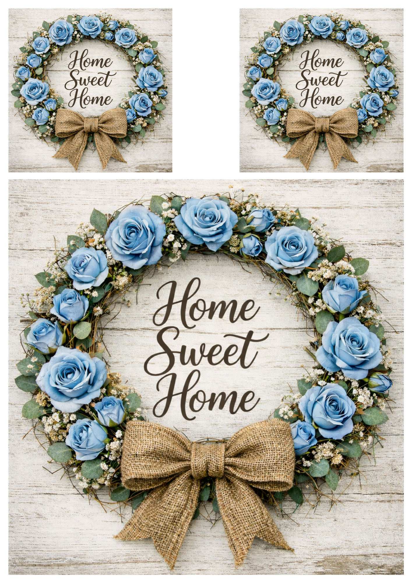 Sticker Sheet / Greeting Card – Blue Roses Wreath in Rustic Style Collage Cat. No. 9258