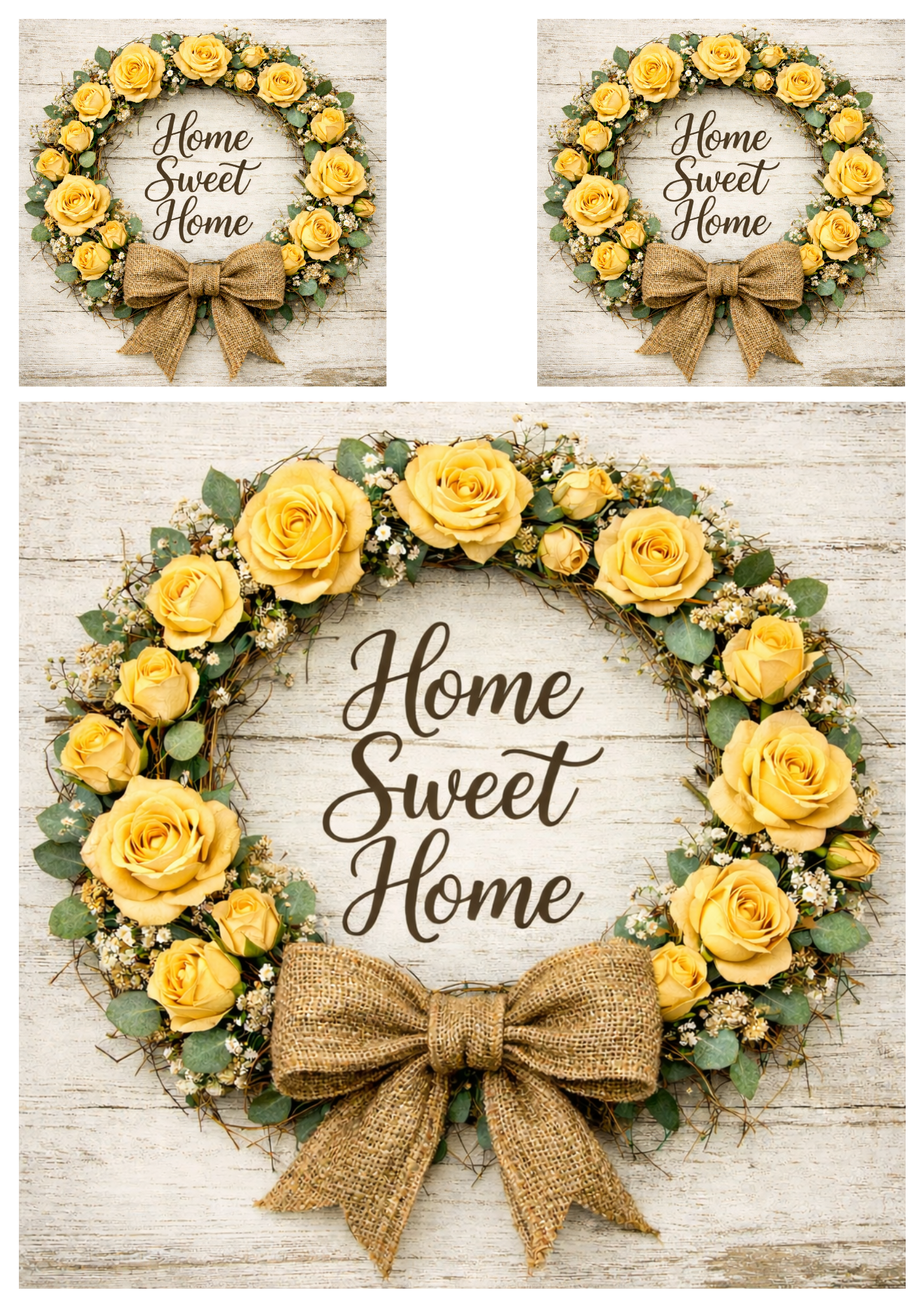 Sticker Sheet / Greeting Card – Yellow Roses Wreath in Rustic Style Collage Cat. No. 9259