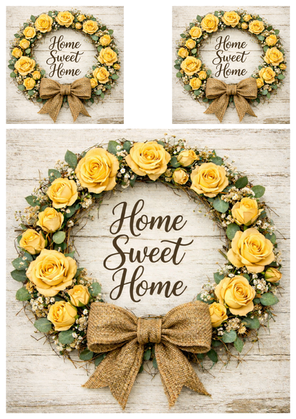 Sticker Sheet / Greeting Card – Yellow Roses Wreath in Rustic Style Collage Cat. No. 9259